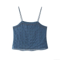 Women's Sexy Backless Beaded Cami Top Summer Fashion Dark Blue Spaghetti Strap Chiffon Tank Top For Dating Party Clubwear