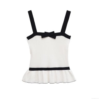 Women's Knit Camisole Top Ribbed Bow Decor Peplum Hem Sleeveless Contrast Color Tank for Party Dating Sweet Spicy Style Elegant Slim Fit Knitting Vest