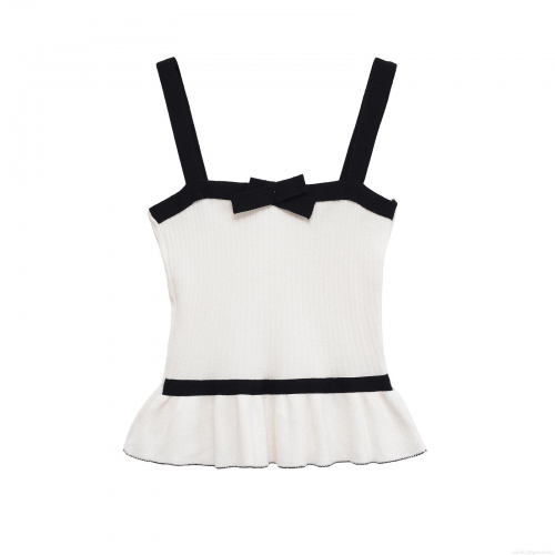 Women's Knit Camisole Top Ribbed Bow Decor Peplum Hem Sleeveless Contrast Color Tank for Party Dating Sweet Spicy Style Elegant Slim Fit Knitting Vest