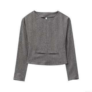 Women's Elegant Ruched Slim Fit Long Sleeve T-Shirt Crew Neck Polyester Spandex Blended Gray Basic Tee Top For Commute Daily Wear
