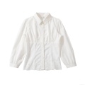 Women's Sexy White Cotton Blend Embroidered Shirt Hollow-out Slim Fit Lapel Long Sleeve Blouse For Elegant Party Casual Daily Wear