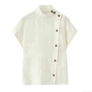 Women's Casual Loose Stand Collar Button-Down Shirt Polyester Spandex Linen-Like Texture Crinkled Fabric Long Sleeve Solid Color Japanese Korean Style Simple Elegant For Daily Office Ladies