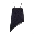 Women's Sexy Lace Asymmetrical Hem Camisole Top Floral Embroidery Hollow Out Sheer Sleeveless Tank Top For Summer Party Clubwear