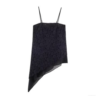 Women's Sexy Lace Asymmetrical Hem Camisole Top Floral Embroidery Hollow Out Sheer Sleeveless Tank Top For Summer Party Clubwear
