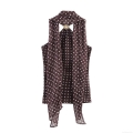 Women Sexy Polka Dot Halter Top Sleeveless Chiffon Scarf Neck Blouse With Gold Metal Ring Backless Summer Fall Elegant Casual Tops For Ladies
