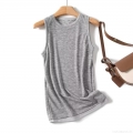 Women's Simple Casual Rib Knit Tank Top Sleeveless Round Neck Tencel Polyester Rayon Blend Slim Fit Vest Top for Summer Daily Wear Comfortable Breathable Grey Solid Color