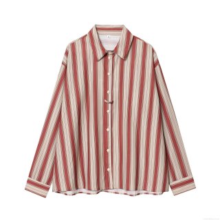 Women's Casual Striped Long Sleeve Shirt Loose Button Down Blouse With Back Strap Detail Polyester Cotton Stripe Top For Autumn Daily Office Wear