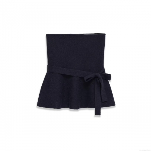 Women Knit Strapless Peplum Tube Top With Bow Detail Slim Fit Navy Blue Sexy Off-Shoulder Camisole Top For Summer Party Daily Fashion