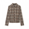 Women's Plaid Shirt Polyester Blend Long Sleeve Button Down Casual Daily Slim Fit British Style Blouse Top For Women