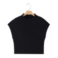 Women's Casual Mock Neck Ribbed Knit Vest Cotton Acrylic Blend Sleeveless Slim Fit Tank Top Elegant Solid Color Sweater Vest For Daily Wear