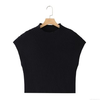 Women's Casual Mock Neck Ribbed Knit Vest Cotton Acrylic Blend Sleeveless Slim Fit Tank Top Elegant Solid Color Sweater Vest For Daily Wear
