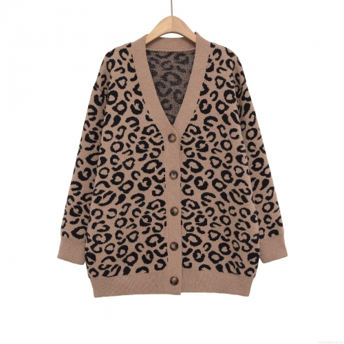 Women's Leopard Print Polyester Knitted Cardigan V-Neck Single-Breasted Loose Fit Long Sleeve Jacquard Sweater Casual Elegant Chic Outerwear Women's Leopard Print Polyester Knitted Cardigan V-Neck Single-Breasted Loose Fit Long Sleeve Jacquard Sweater Casual Elegant Chic Outerwear