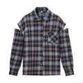 Women's Fashion Polyester Plaid Shirt Casual Cut-out Shoulder Frayed Edge Button Down Long Sleeve Blouse Top For Daily Wear