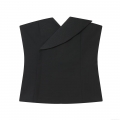 Sexy Backless Black Tube Top Asymmetric Lapel Slim Fit Polyester Spandex Crop Top For Women Party Clubwear Sleeveless Zipper Front Tank Top