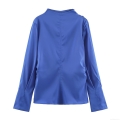 Women Elegant Stand Collar Long Sleeve Blouse Slim Fit Pleated Patchwork Satin Knit Shirt With Decorative Buttons For Office Casual Daily Wear