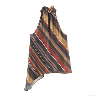 Women Halter Neck Sexy Off-Shoulder Striped Top Asymmetric Irregular Hem Sleeveless Resort Style Polyester Spandex Camisole Vest For Summer Party