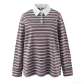 Women's Striped Polo Shirt Long Sleeve V-Neck Cotton Blend Knit Top Casual Preppy Style Pullover Fashion Tee For Ladies Autumn Daily Wear