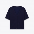 Women's Short Sleeve Knit Cardigan V-Neck Button Up Polyester Solid Color Casual Top Soft Breathable Knitwear For Daily Wear