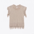 Women's Sleeveless Knit Vest Top With Tassels Fringe Detail Round Neck Beige Khaki Chunky Sweater For Autumn Winter Casual Elegant Ladies Knitwear