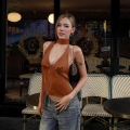Women Sexy Satin Halter Neck Top Backless Tie Up V Neck Sleeveless Cropped Tank Top Summer Silk Texture Camisole For Party Clubwear