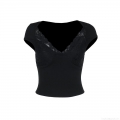 Women's Sexy Slim Fit Lace Patchwork V-Neck Crop Top Short Sleeve Polyester Spandex Ribbed T-Shirt Streetwear Y2K Aesthetic Summer Tee