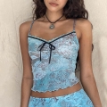 Women's Sexy Floral Lace Camisole Top Y2K Retro Slim Fit V Neck Bow Ruffle Hem Mesh Polyester Spandex Sleeveless Vest For Summer Beach Vacation Party