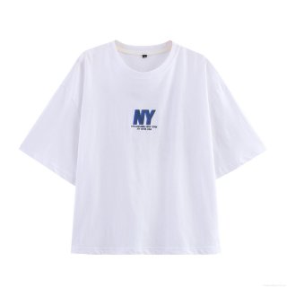 Women's Casual Cotton Blend T-Shirt NY Letter Print Short Sleeve Crew Neck Loose Fit Tee American Style Streetwear Fashion Top For Women