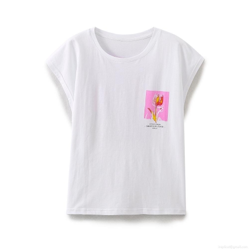 Women's Cotton Blend Tulip Graphic Print T-Shirt Loose Fit Short Sleeve Crew Neck Casual Summer Streetwear Tee Top
