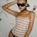 Women Sexy Letter Print Bandeau Tube Top Slim Fit Polyester Sleeveless Crop Top Summer Streetwear Apricot Camisole Tank Top