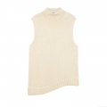Women's Sleeveless Knitted Vest Turtleneck Asymmetric Hem Solid Color Chic Polyester Pullover Sweater Top For Spring Autumn Casual Women