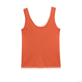 Women's Knitted Tank Top Sleeveless Double Layer U-Neck Cami Top Slim Fit Polyester Blend Basic Solid Color Vest For Summer Casual Daily Wear
