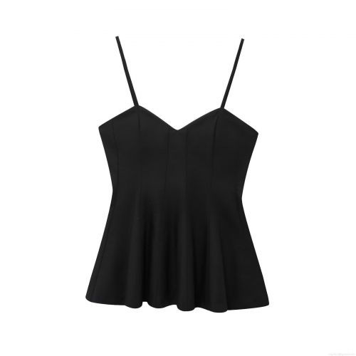 Sexy Slim Fit Black Cami Top For Women With Ruffled Diagonal Hem Cowl Neck Thin Straps Polyester Blend Tank Top For Party Summer Daily Wear
