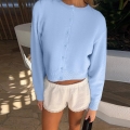 Women's Knit Cardigan Sweater Viscose Fiber Solid Color Short Crop Long Sleeve Button Up Casual Round Neck Top For Daily Vacation Spring Autumn