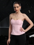 Women's Sexy 3D Floral Corset Top Strapless Lace Up Back Tube Top Pink 3D Rose Flower Slim Fit Crop Top For Party Club Summer Polyester Spandex Top