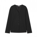 Women's Elegant V-Neck Button Front Long Sleeve Cardigan Top Polyester Blend Solid Color Casual Blouse for Office Socialite Party