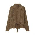 Women's Plaid Long Sleeve Blouse Shirt Polyester Retro Bow Tie Waist Button Down Stand Collar Casual Elegant Tops For Ladies