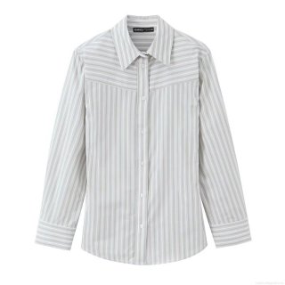 Women's Striped Long Sleeve Shirt Casual Loose Blouse With Shoulder Pads Fashion Button Down Polyester Top For Office Daily Ladies
