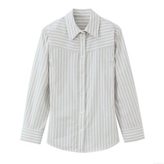 Women Fashion Striped Padded Shoulder Poplin Shirt Casual Long Sleeve Button Down Blouse Top Women Work Office Clothing