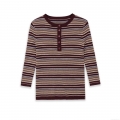 Women's Multicolor Striped Henley T-Shirt Long Sleeve Ribbed Knit Slim Fit Casual Button Front Tee Tops for Daily Streetwear