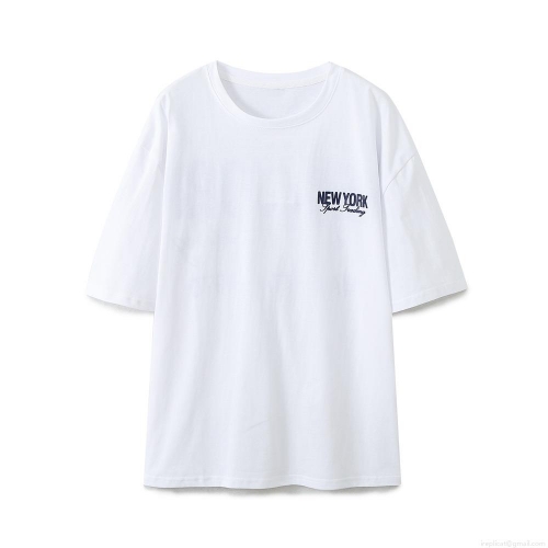 Women's Casual Cotton Blend T-Shirt Vintage New York Letter Print Short Sleeve Round Neck Loose Streetwear Tee Top