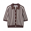 Women's Vintage Striped Knit Polo Shirt Short Sleeve Button Down Cardigan Top Retro Casual Lapel Collar Polyester Knitwear For Women Daily Streetwear