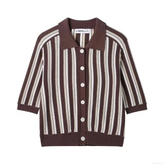 Women's Vintage Striped Knit Polo Shirt Short Sleeve Button Down Cardigan Top Retro Casual Lapel Collar Polyester Knitwear For Women Daily Streetwear