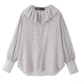 Women's Casual Plaid Long Sleeve Shirt With Ruffle Peter Pan Collar French Style Button Down Lantern Sleeve Blouse Top For Daily Wear