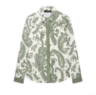 Women's Vintage Paisley Print Long Sleeve Shirt Elegant Turn-down Collar Single Breasted Polyester Blouse For Casual Vacation Office Fashion Top