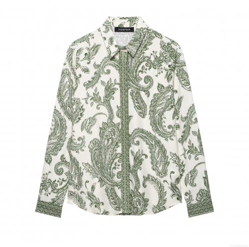 Women's Vintage Paisley Print Long Sleeve Shirt Elegant Turn-down Collar Single Breasted Polyester Blouse For Casual Vacation Office Fashion Top
