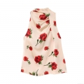 Women's Halter Neck Satin Sleeveless Blouse Elegant Red Rose Floral Print Backless Slim Fit Socialite Style Party Shirt Top for Women Lady