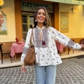 Women's Bohemian Paisley Print Blouse 100% Polyester V-Neck Ruffle Tie Tassel Long Sleeve Casual Shirt Top For Vacation Travel Streetwear
