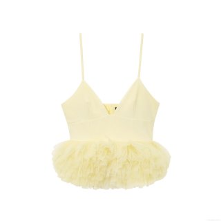 Women Sexy Deep V-Neck Peplum Cami Top Multi-Layer Mesh Tulle Tutu Hem Slim Fit Hot Girl Style Sleeveless Top Adjustable Spaghetti Strap Summer Party Club Wear