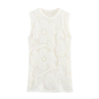 Women's Sexy Flower Hollow Out Knit Vest Sleeveless Round Neck Slim Fit Polyester Lace Tank Top For Daily Dating Summer Socialite Style Women's Sexy Flower Hollow Out Knit Vest Sleeveless Round Neck Slim Fit Polyester Lace Tank Top For Daily Dating Summer Socialite Style