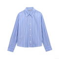Women's Casual Striped Poplin Blouse Long Sleeve Button Down Shirt Vertical Stripe Loose Fitting Top for Office Daily Workwear Elegant Fashion